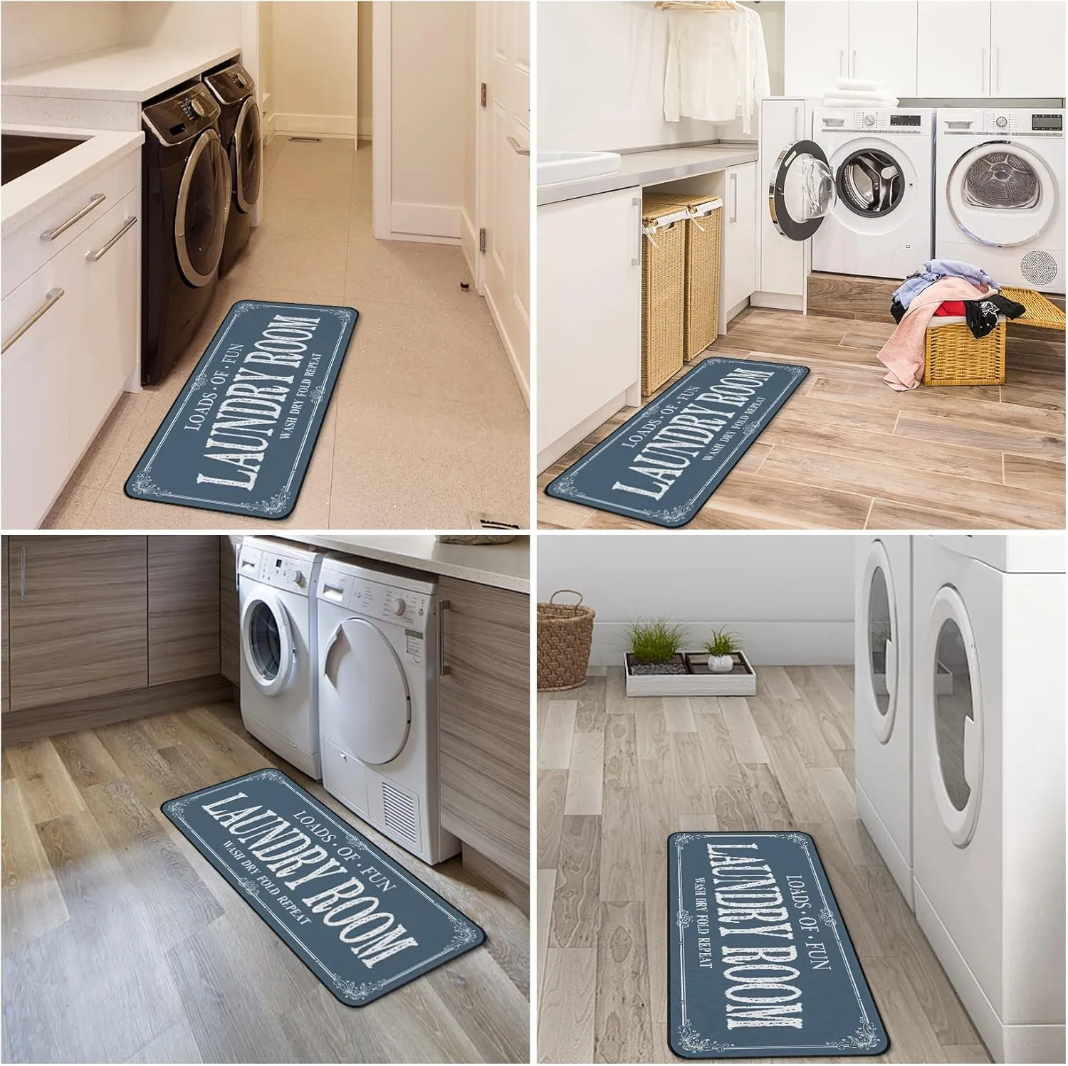 Laundry Room Rug Runner Non Slip Laundry Mats Mudroom Runner Farmhouse Kitchen Floor Mat Bathroom Laundry Room Decor Accessories(Blue, 20 X 47 inch)