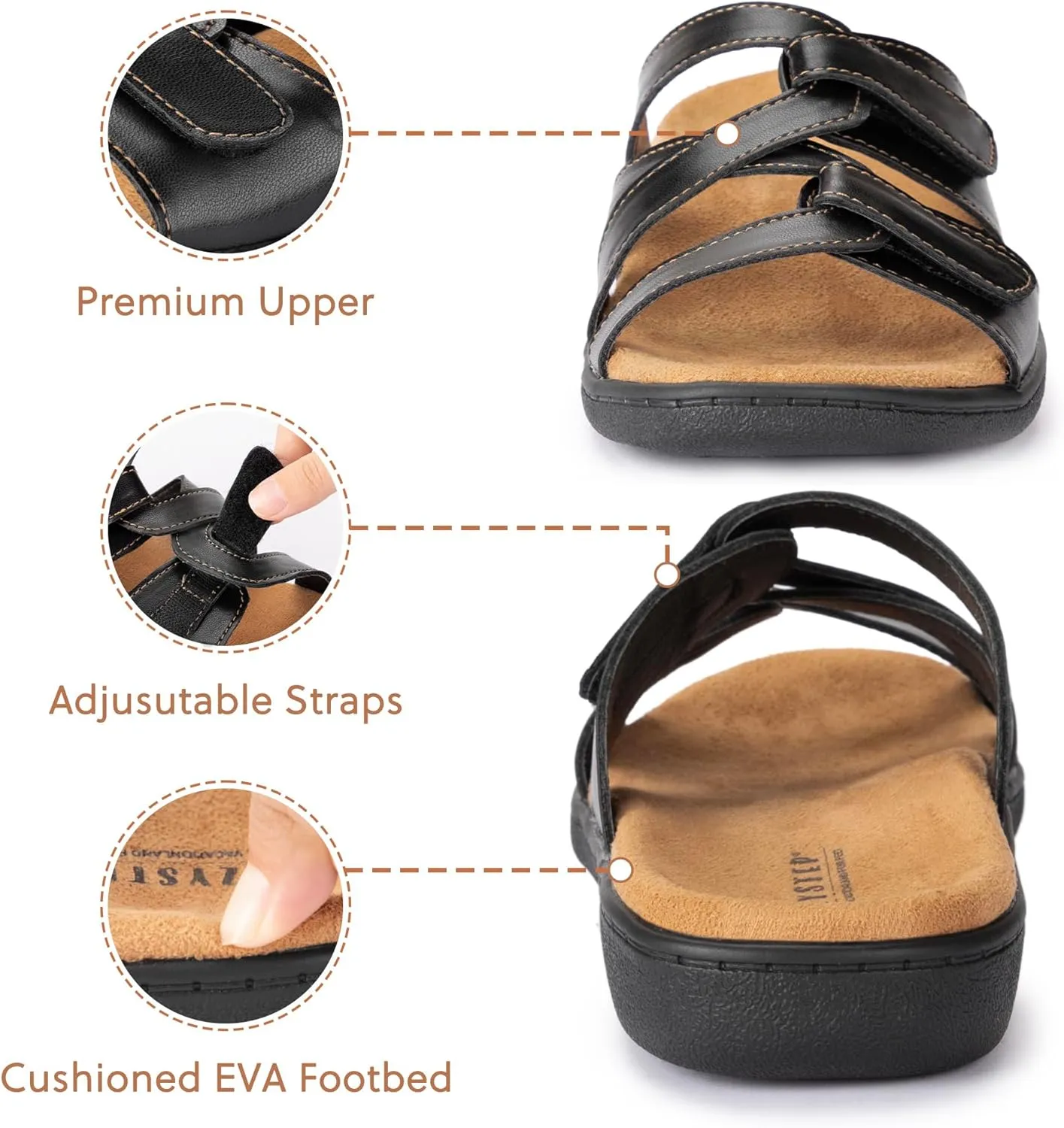 LazyStep Women's Orthotic Slide Sandals with Arch Support & Adjustable Straps
