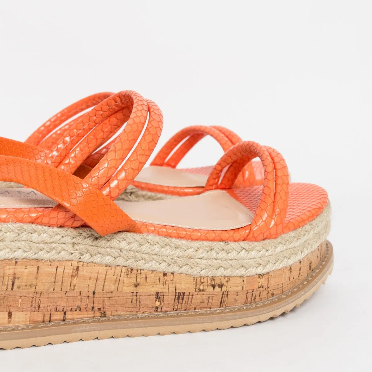 Lexi Orange Snake Lace Up Espadrille Flatforms