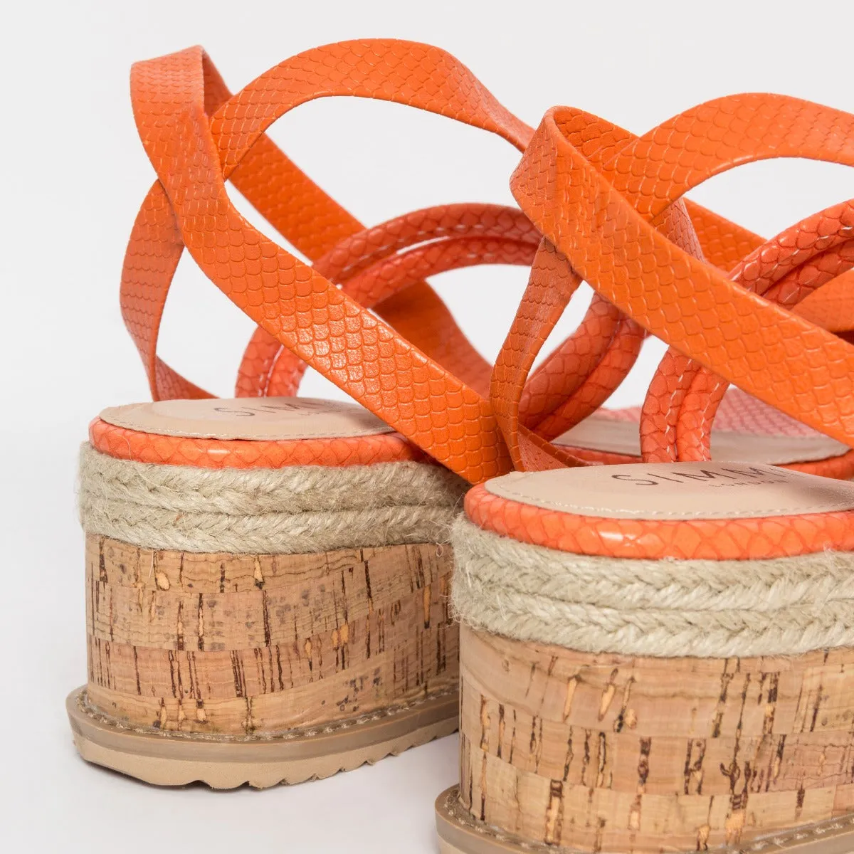 Lexi Orange Snake Lace Up Espadrille Flatforms