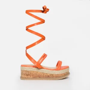 Lexi Orange Snake Lace Up Espadrille Flatforms