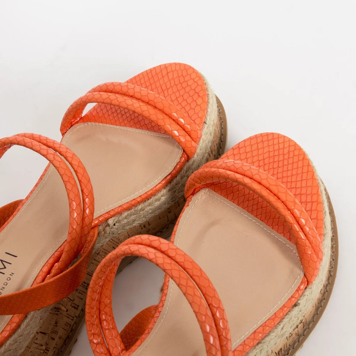 Lexi Orange Snake Lace Up Espadrille Flatforms