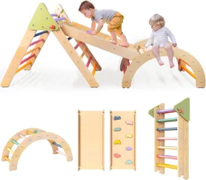 LOL-FUN Pikler Triangle Set Montessori Toddler Climbing Toys Indoor, Foldable Climbing Toys for Toddlers 1-3 Inside, 3 Piece Baby Climbing Gym Indoor Playground