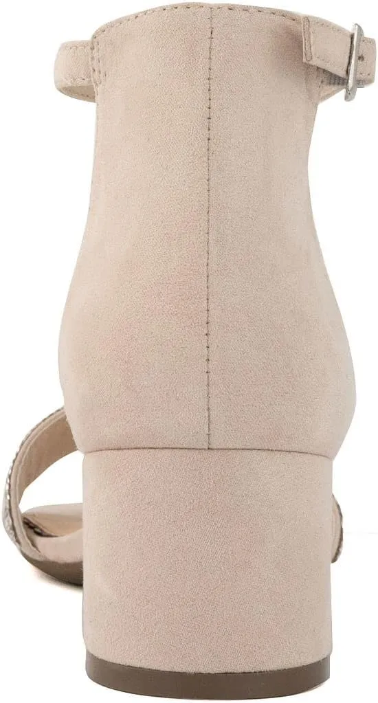 LONDON FOG Women's Nikki Low Two Piece Block Heel Dress Shoe Ladies Ankle Strap Pump Sandal