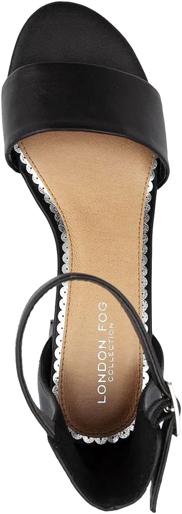 LONDON FOG Women's Nikki Low Two Piece Block Heel Dress Shoe Ladies Ankle Strap Pump Sandal