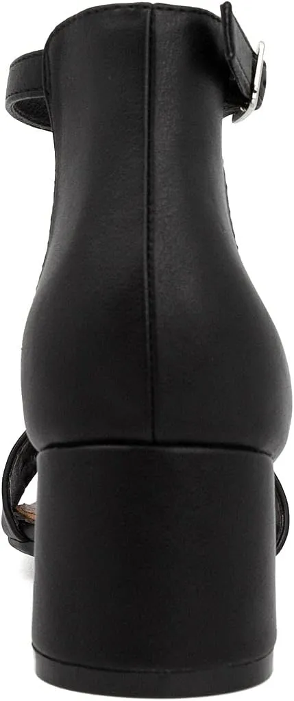 LONDON FOG Women's Nikki Low Two Piece Block Heel Dress Shoe Ladies Ankle Strap Pump Sandal