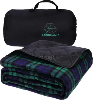 LOTUS LEAF Waterproof Stadium Blanket 85”X 55” Packable,Windproof Extra Thick Picnic mat, Stadium Blankets for Camping with Quilted Fleece Lining,Machine Washable，Black (Green Check)