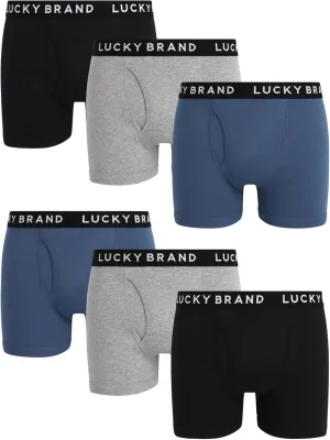 Lucky Brand Men's Boxer Briefs - 6 Pack Breathable Cotton Comfort Boxers with Functional Fly for Men (Sizes: S-XXL)