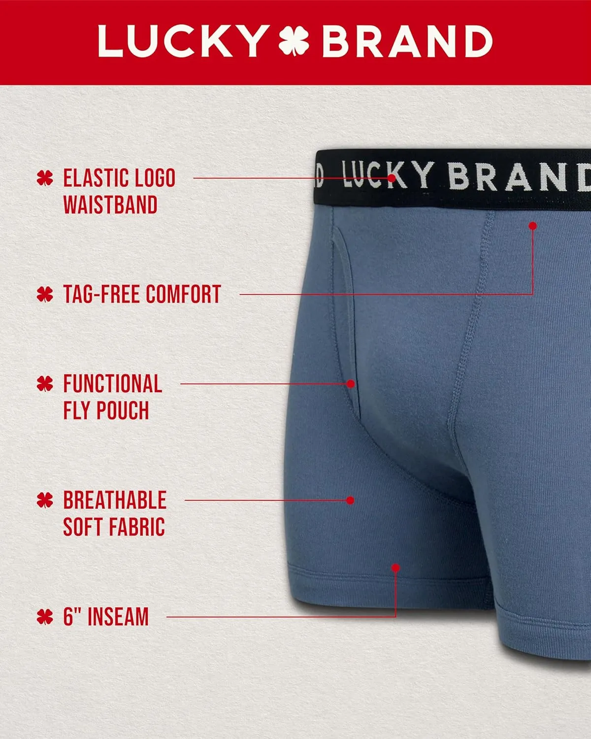 Lucky Brand Men's Boxer Briefs - 6 Pack Breathable Cotton Comfort Boxers with Functional Fly for Men (Sizes: S-XXL)