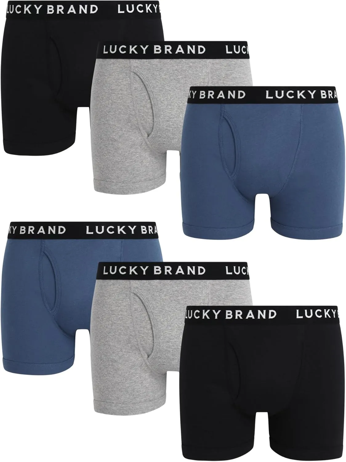 Lucky Brand Men's Boxer Briefs - 6 Pack Breathable Cotton Comfort Boxers with Functional Fly for Men (Sizes: S-XXL)