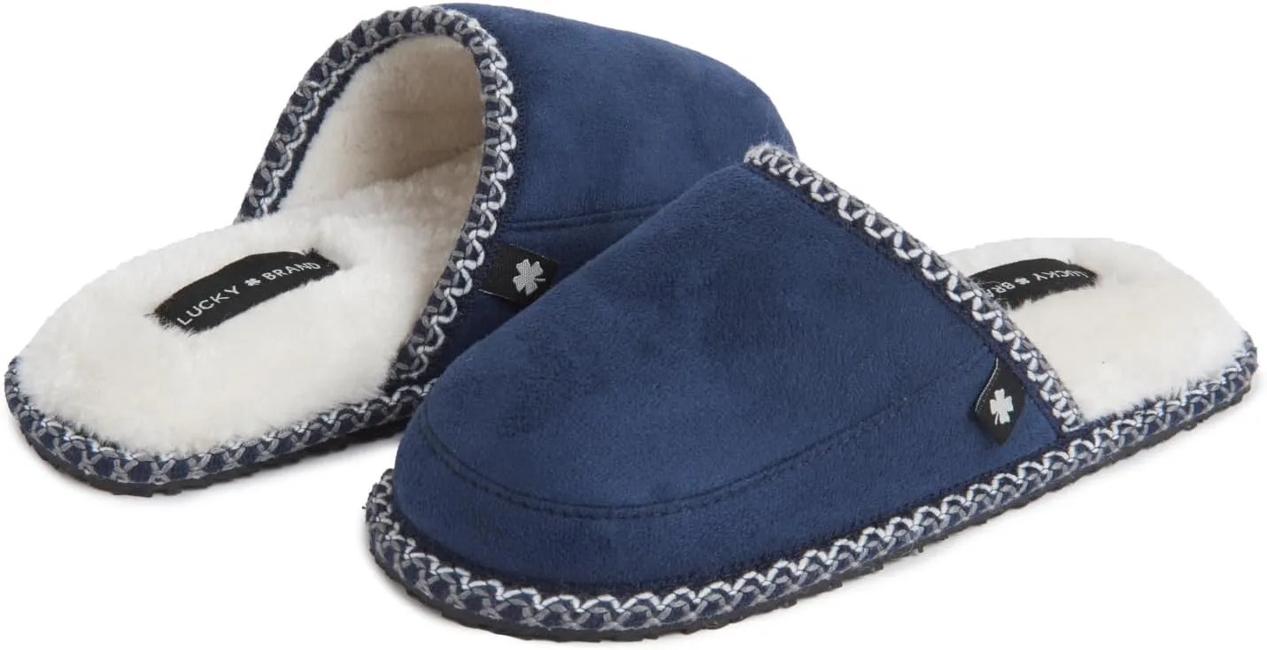 Lucky Brand Micro-Suede Memory Foam Boys Slippers - Closed Toe Plush Lined House Shoes/Kids Slippers