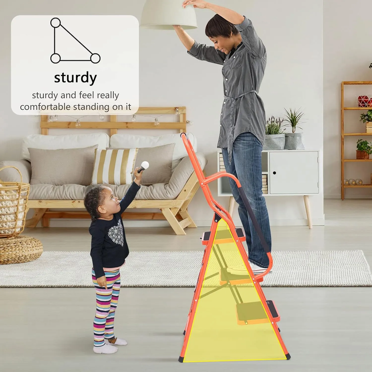 LUISLADDERS 3 Step Ladder Safety Tool Ladder Folding Anti-Slip Step Stool Ladder Padded Side Handrails with Large Area Pedals for Kitchen Home and Office 330lbs (3 Step)