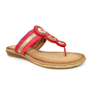 LUNAR - JLH198 Carlotta Jewelled Toe Post Sandal Red