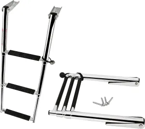 Made 3 Step Ladder 316 Stainless Steel Telescoping Capacity Stepladder for Marine Yacht/Swimming Pool with Retaining Strap (3 Step Ladder)