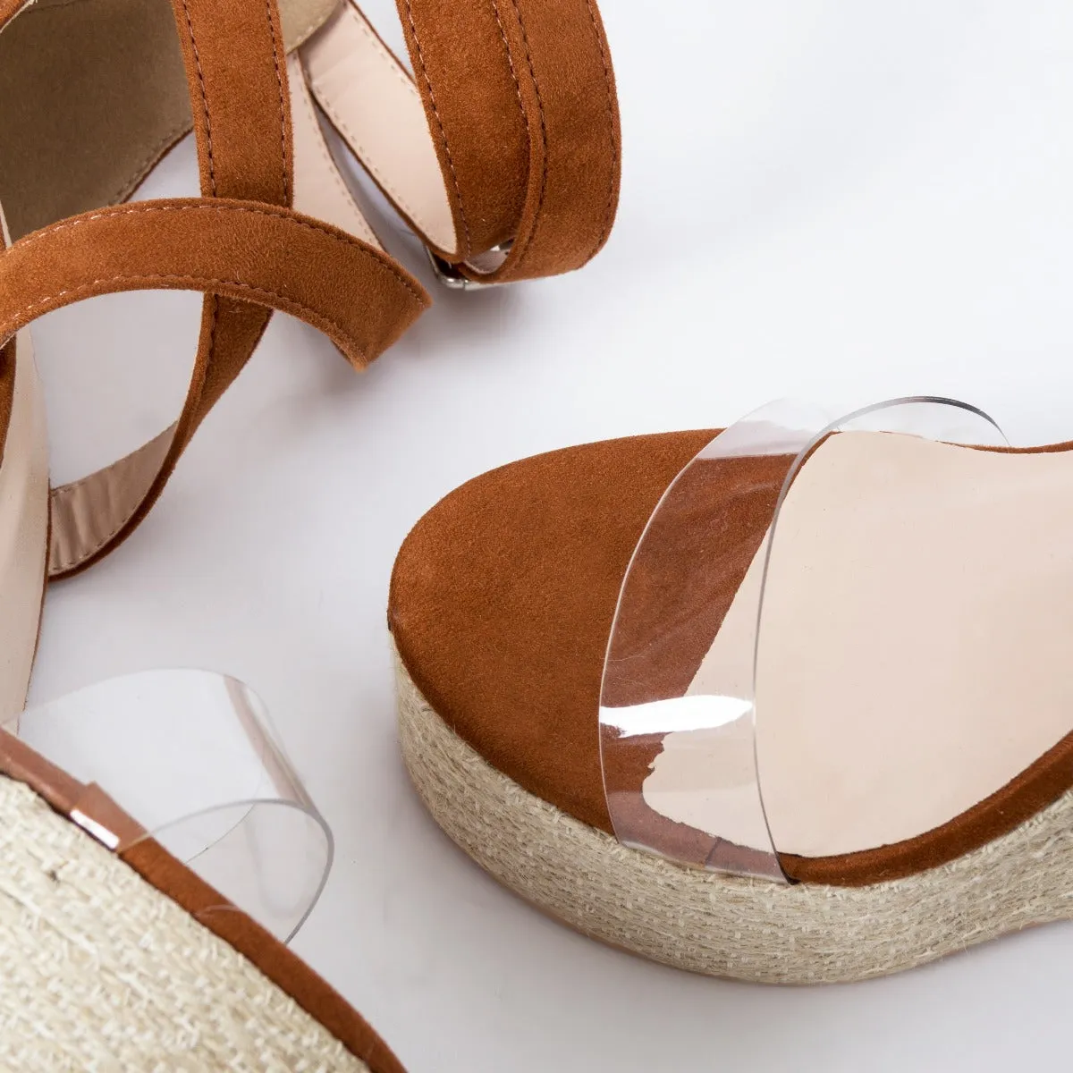 Malaya Tan Suede Lace Up Espadrille Wedge