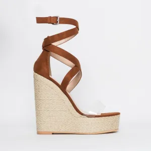 Malaya Tan Suede Lace Up Espadrille Wedge