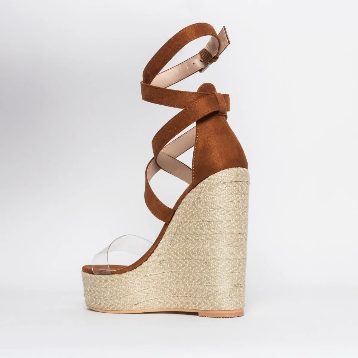 Malaya Tan Suede Lace Up Espadrille Wedge
