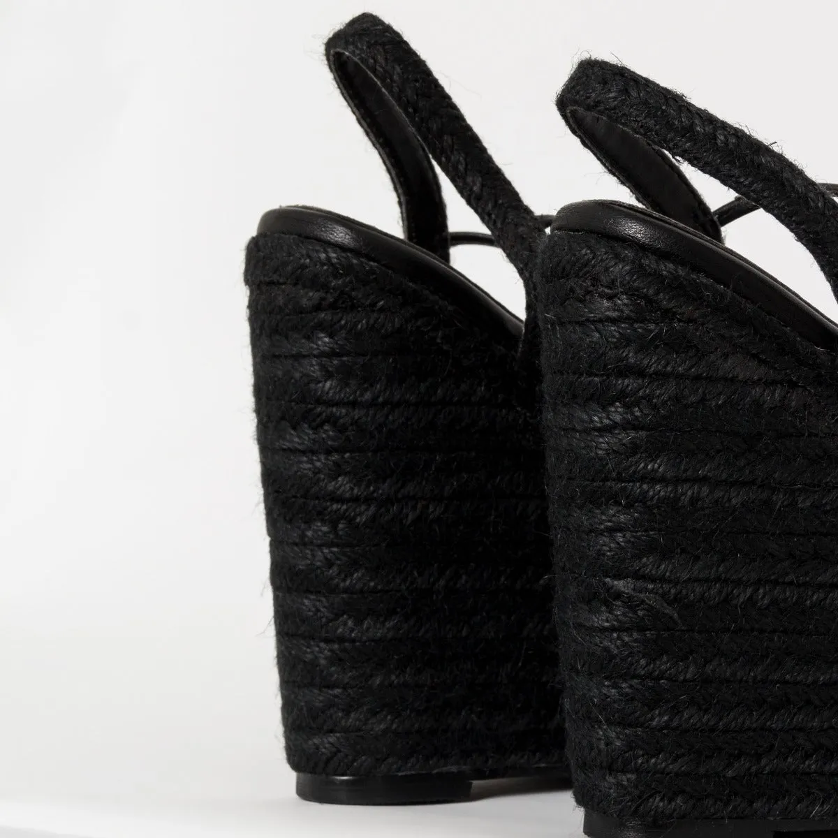 Malina Black Espadrille Lace Up Wedges