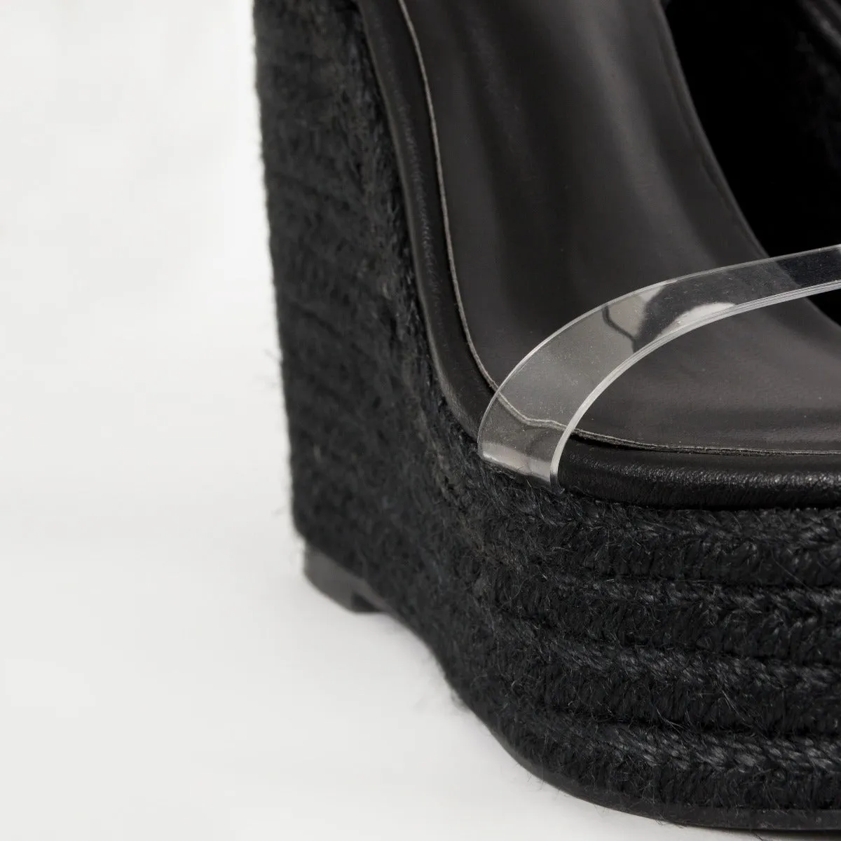 Malina Black Espadrille Lace Up Wedges