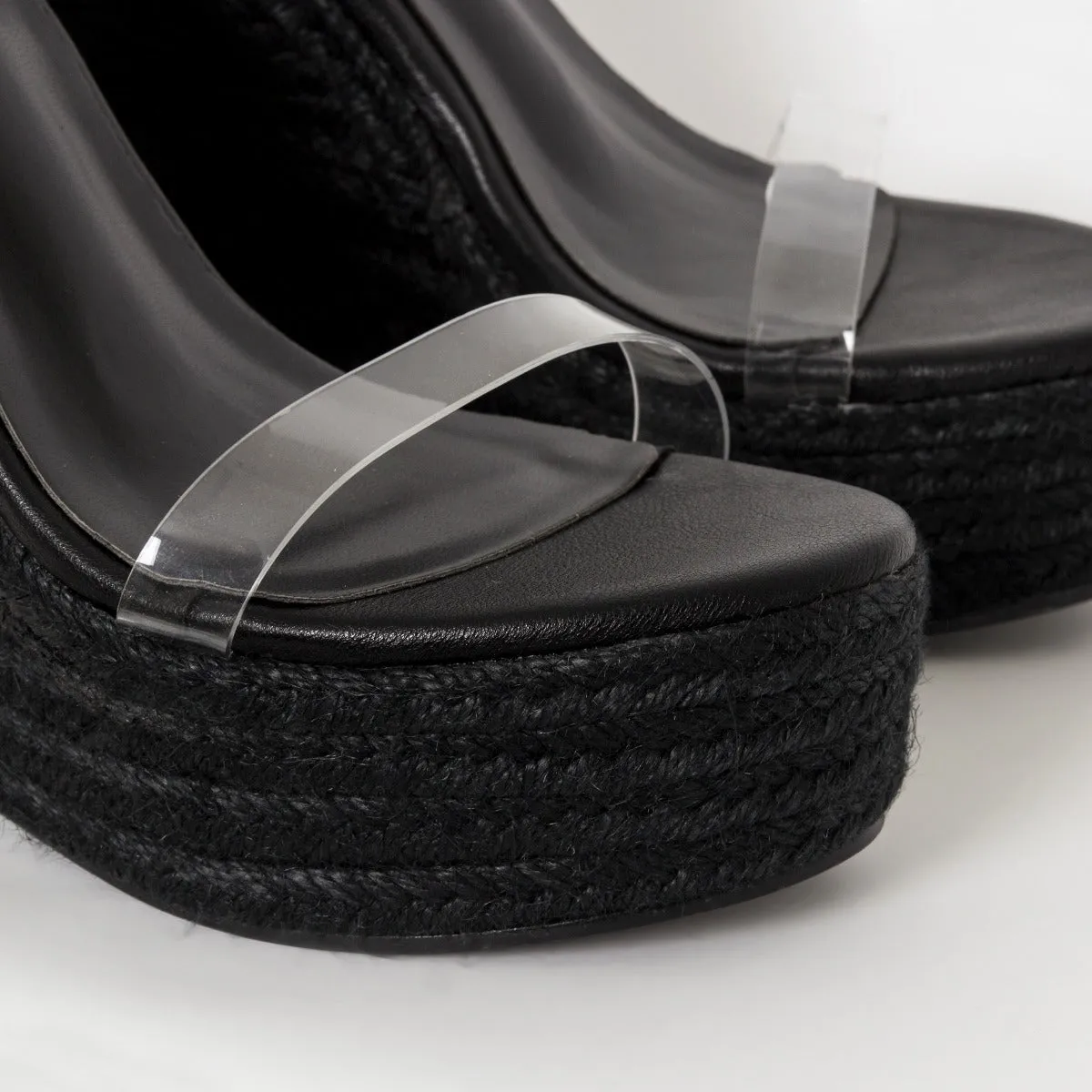 Malina Black Espadrille Lace Up Wedges