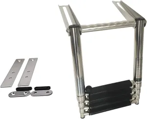 MARINE CITY 4-Step Telescoping Boat Ladder Over Platform Slide, 304 Stainless Steel, PVC Anti-Slip Mats, Foldable, Mirror Polished Finish, for Marines, Boats, Ships, Yachts, Kayaks (Pack of 1)