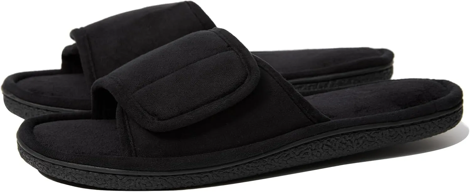 Men's Adjustable Open Toe Slippers Memory Foam Slip on Breathable House Slipper Cozy House Shoes, Comfort Anti-Skid Sole Classy Indoor Outdoor Slide Suit for All Season Wear