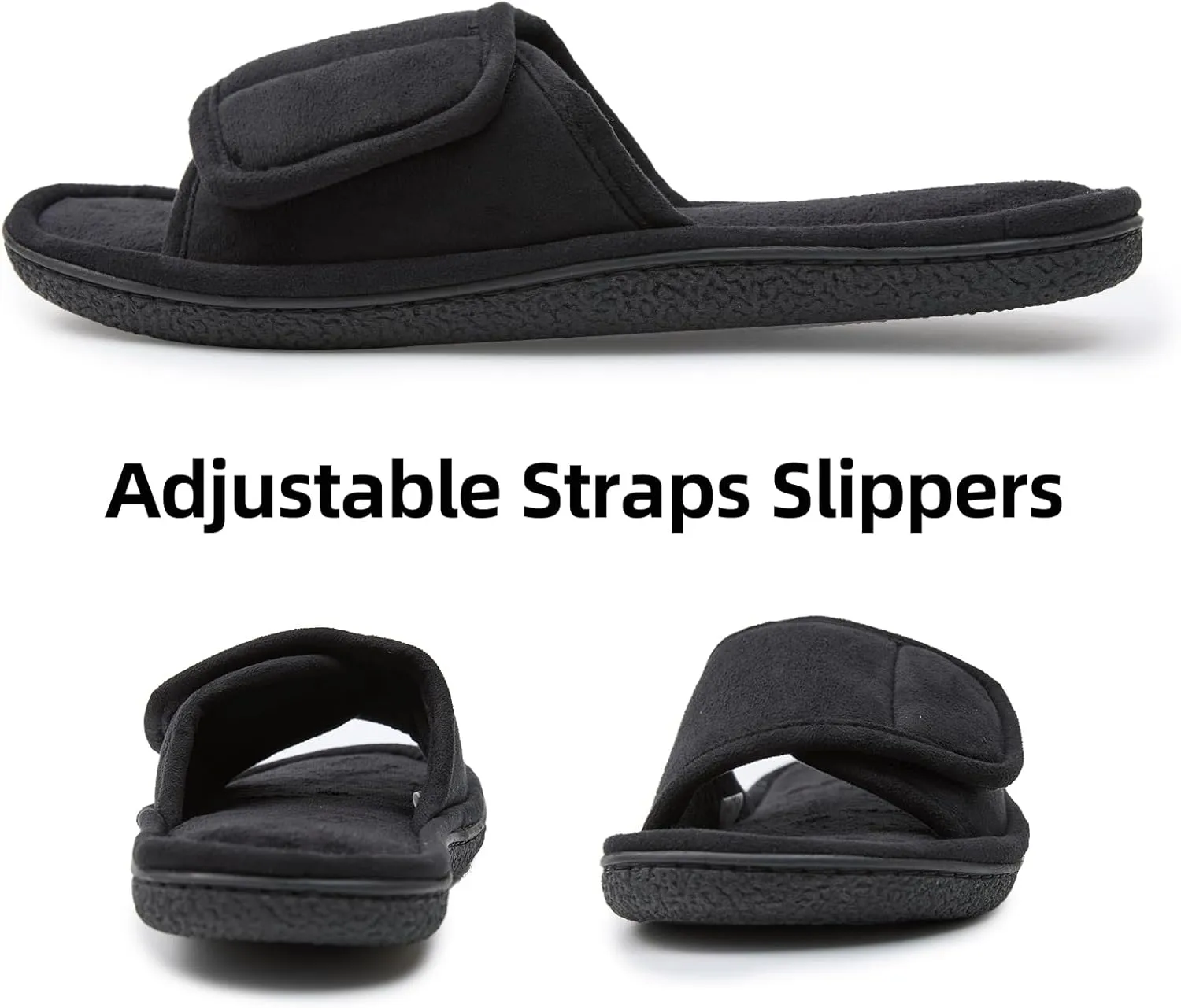 Men's Adjustable Open Toe Slippers Memory Foam Slip on Breathable House Slipper Cozy House Shoes, Comfort Anti-Skid Sole Classy Indoor Outdoor Slide Suit for All Season Wear