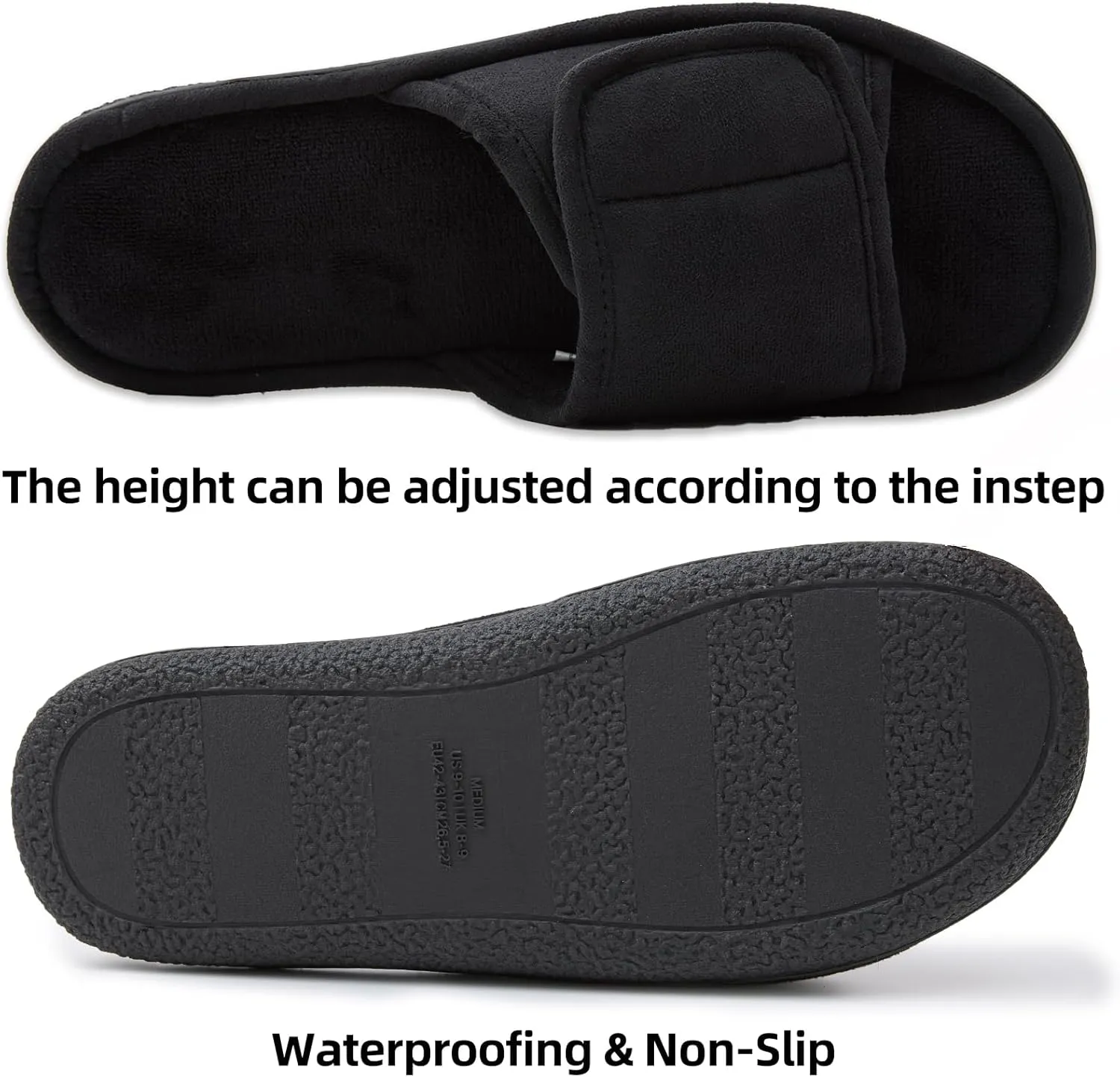 Men's Adjustable Open Toe Slippers Memory Foam Slip on Breathable House Slipper Cozy House Shoes, Comfort Anti-Skid Sole Classy Indoor Outdoor Slide Suit for All Season Wear