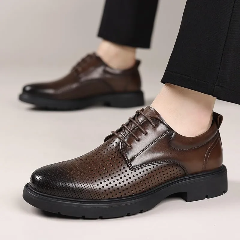 Mens Breathable Leather Dress Sandals Summer Business Formal Wedding Shoes Elevator Cut Out Genuine Leather Shoes