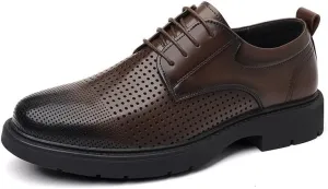 Mens Breathable Leather Dress Sandals Summer Business Formal Wedding Shoes Elevator Cut Out Genuine Leather Shoes