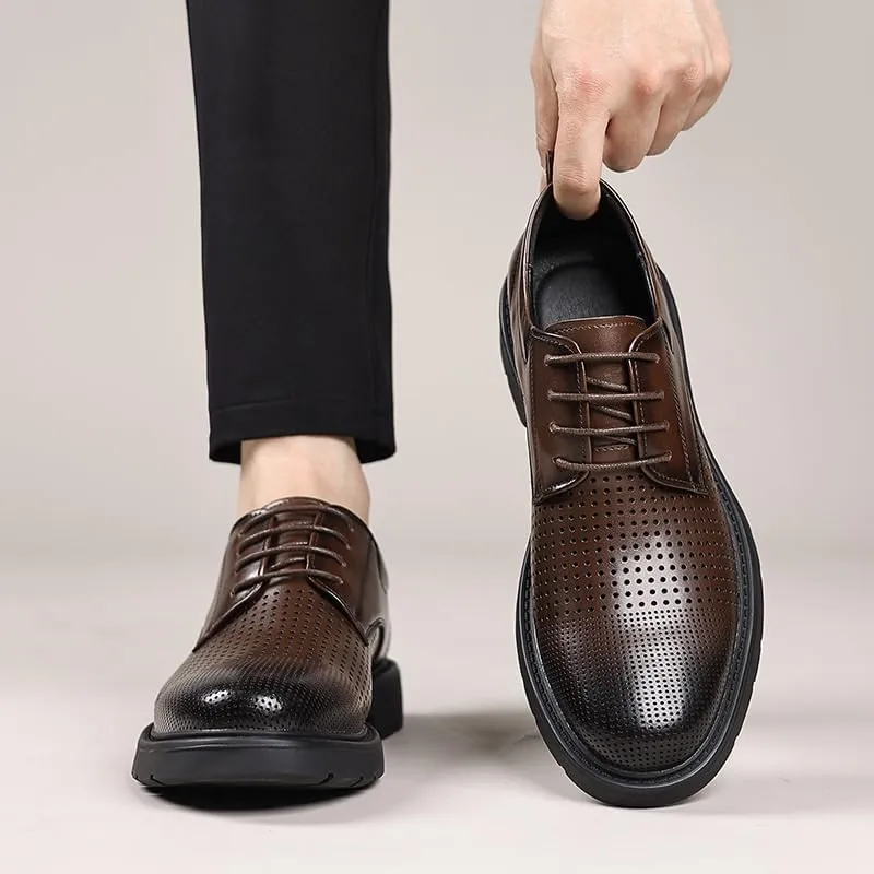 Mens Breathable Leather Dress Sandals Summer Business Formal Wedding Shoes Elevator Cut Out Genuine Leather Shoes