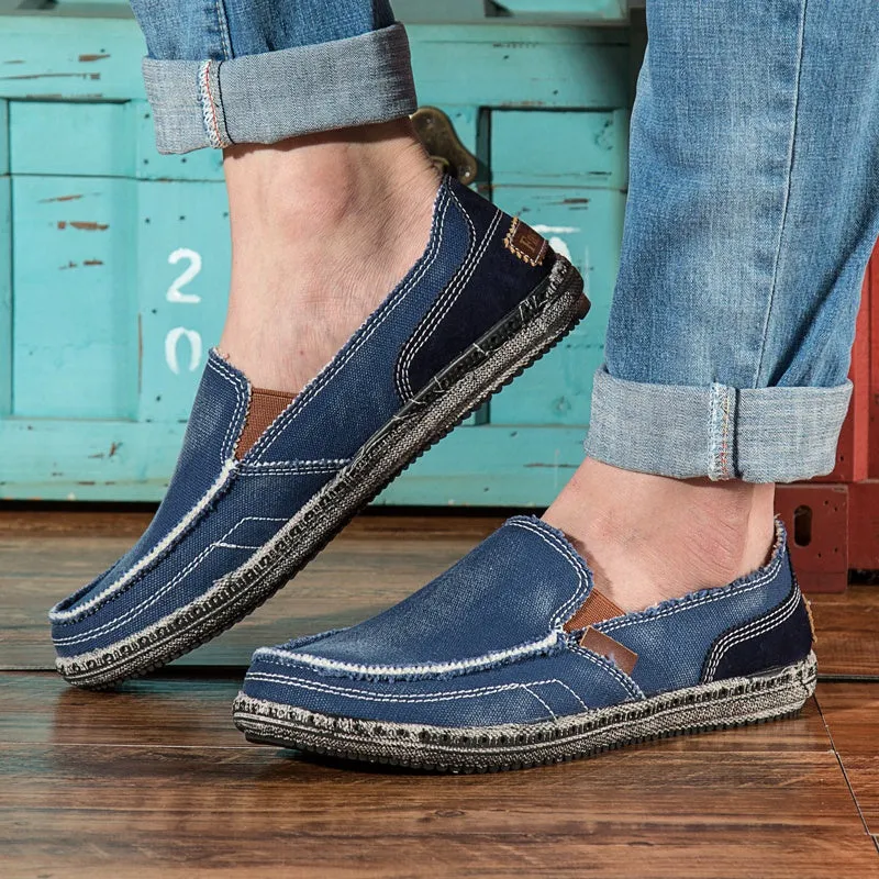 Men's breathable Washed Canvas Slip-ons Mens Espadrille Casual Flats Loafers