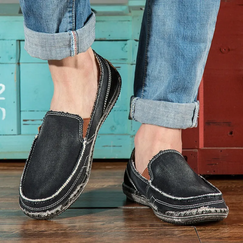 Men's breathable Washed Canvas Slip-ons Mens Espadrille Casual Flats Loafers