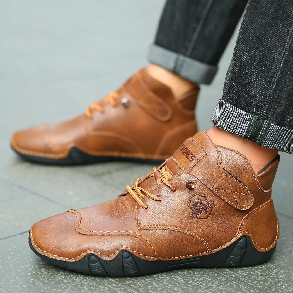 Mens Casual Leather Shoes Ankle Chukka Boots Slip On Mid top Walking Driving Loafer Lace-up Oxford Shoes