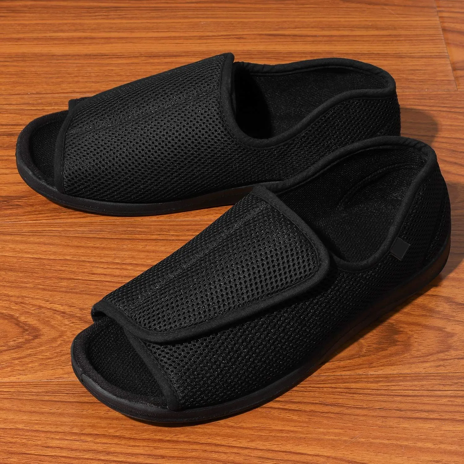 Men’s Diabetic Recovery Slippers Open Toe Wide Width Edema Shoes Adjustable Walking Shoes Memory Foam Slide Slippers Footwear for Arthritis Swollen Feet Elderly Senior Indoor Outdoor Use