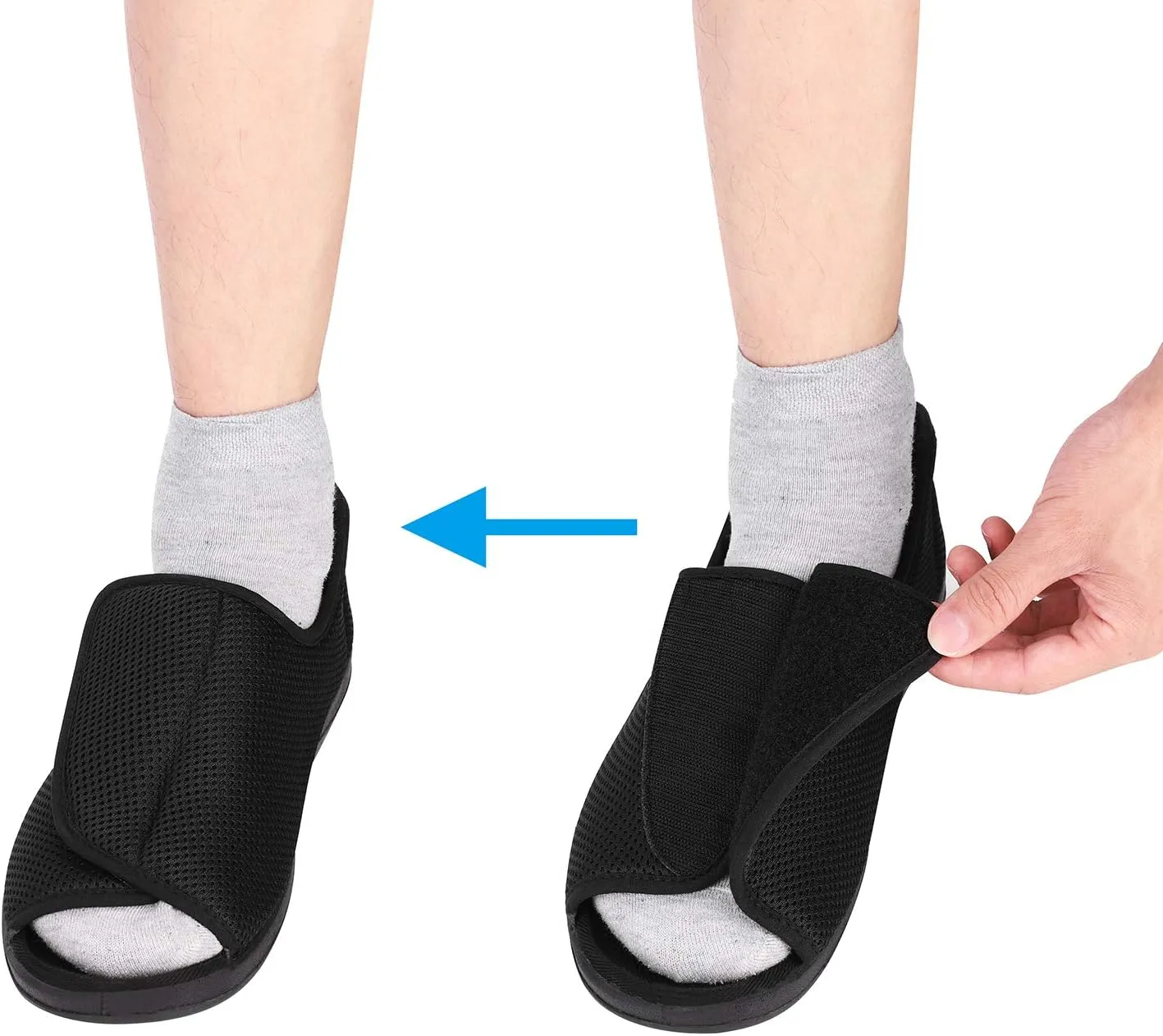 Men’s Diabetic Recovery Slippers Open Toe Wide Width Edema Shoes Adjustable Walking Shoes Memory Foam Slide Slippers Footwear for Arthritis Swollen Feet Elderly Senior Indoor Outdoor Use