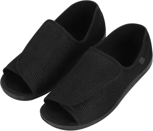Men’s Diabetic Recovery Slippers Open Toe Wide Width Edema Shoes Adjustable Walking Shoes Memory Foam Slide Slippers Footwear for Arthritis Swollen Feet Elderly Senior Indoor Outdoor Use