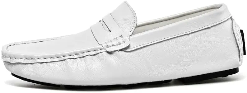 Mens Loafers Round Toe Leather Penny Loafer Shoe Boatshoes Comfortable Anti-Slip Flexible Party Slip On