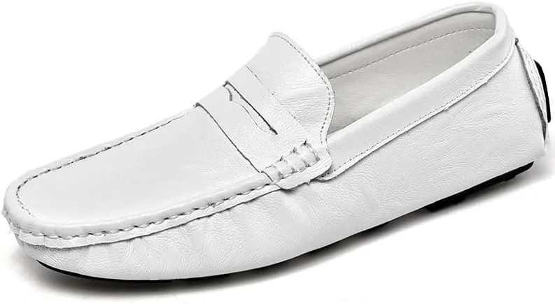 Mens Loafers Round Toe Leather Penny Loafer Shoe Boatshoes Comfortable Anti-Slip Flexible Party Slip On