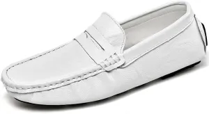Mens Loafers Round Toe Leather Penny Loafer Shoe Boatshoes Comfortable Anti-Slip Flexible Party Slip On