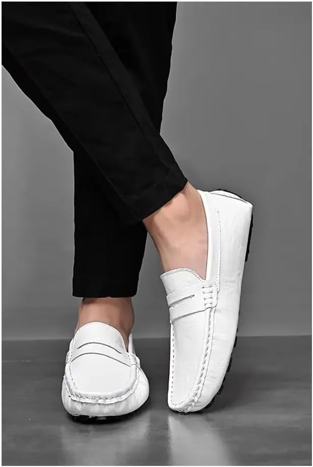 Mens Loafers Round Toe Leather Penny Loafer Shoe Boatshoes Comfortable Anti-Slip Flexible Party Slip On