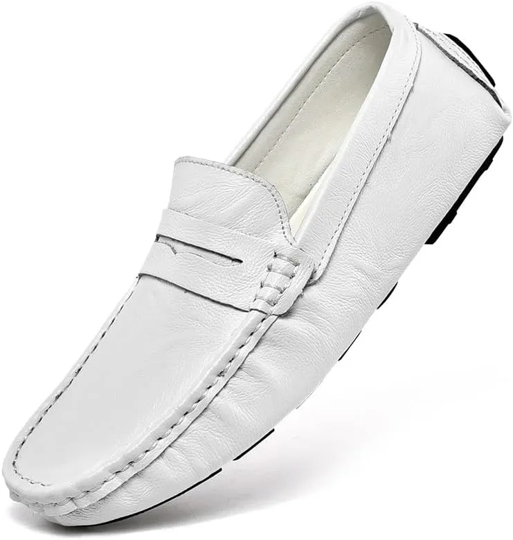 Mens Loafers Round Toe Leather Penny Loafer Shoe Boatshoes Comfortable Anti-Slip Flexible Party Slip On