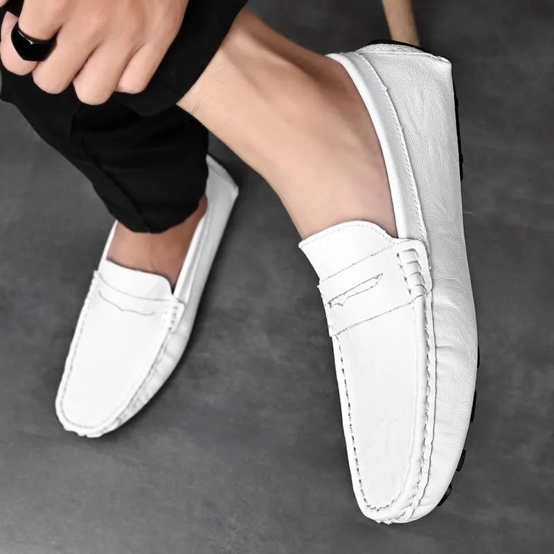 Mens Loafers Round Toe Leather Penny Loafer Shoe Boatshoes Comfortable Anti-Slip Flexible Party Slip On