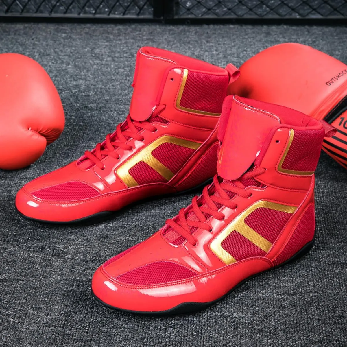 Men's Pro Boxing Shoes Breathable Wrestling Shoes Lightweight Training Shoe for Adult & Youth Men Women High Top Fitness Sneakers Non Slip Rubber Boots Deep Squat Combat Shoes