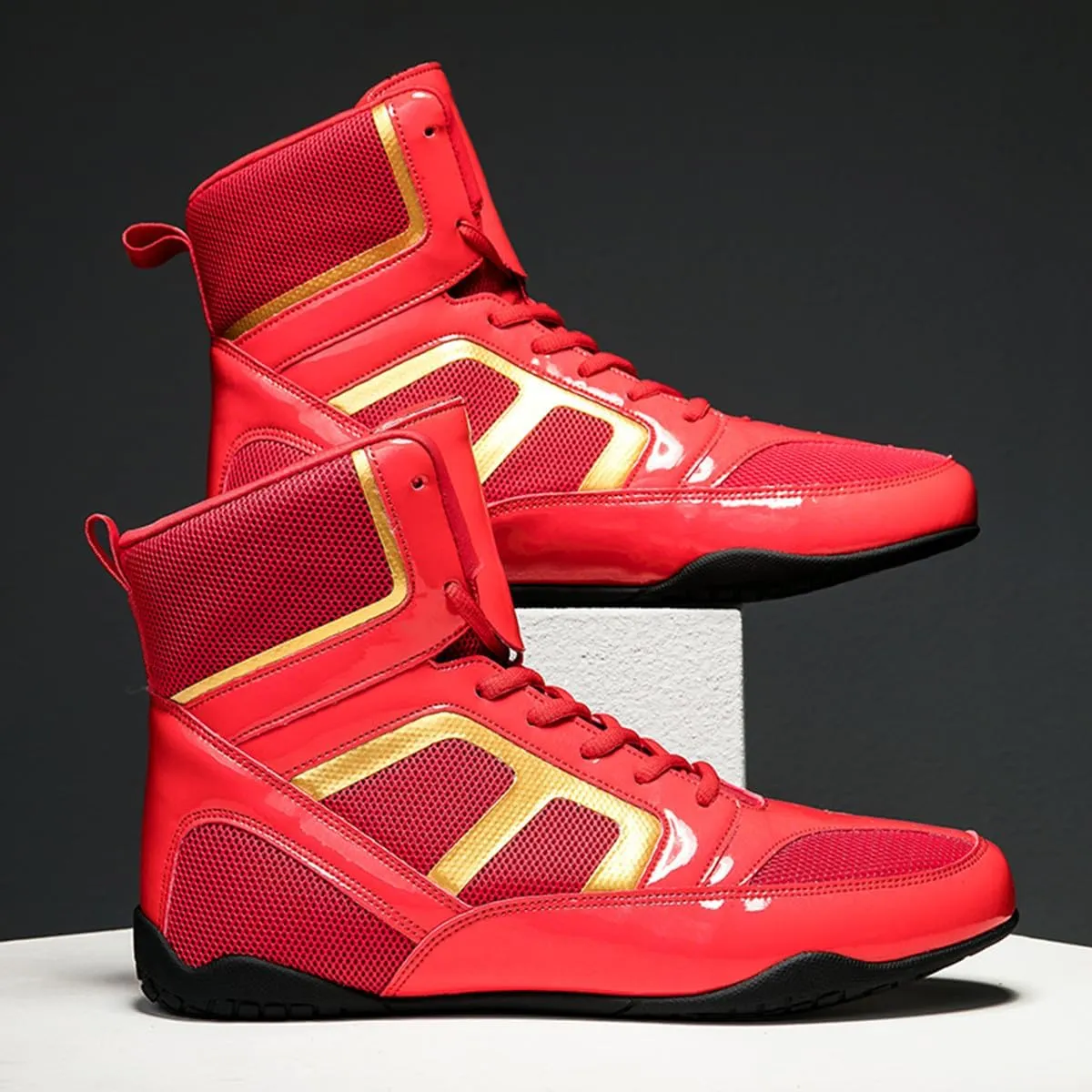 Men's Pro Boxing Shoes Breathable Wrestling Shoes Lightweight Training Shoe for Adult & Youth Men Women High Top Fitness Sneakers Non Slip Rubber Boots Deep Squat Combat Shoes