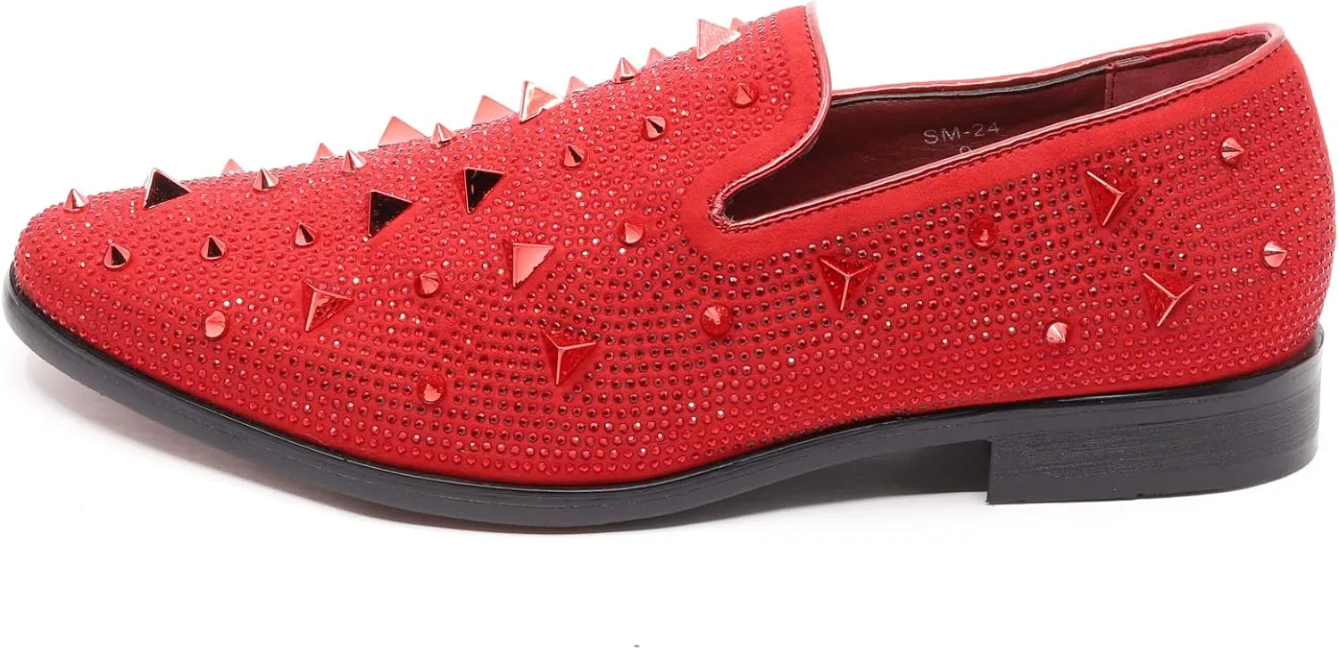 Men's Vintage Spike Rhinestone Designer Classic Smoking Dress Tuxedo Loafers Slip On Shoes SM-24