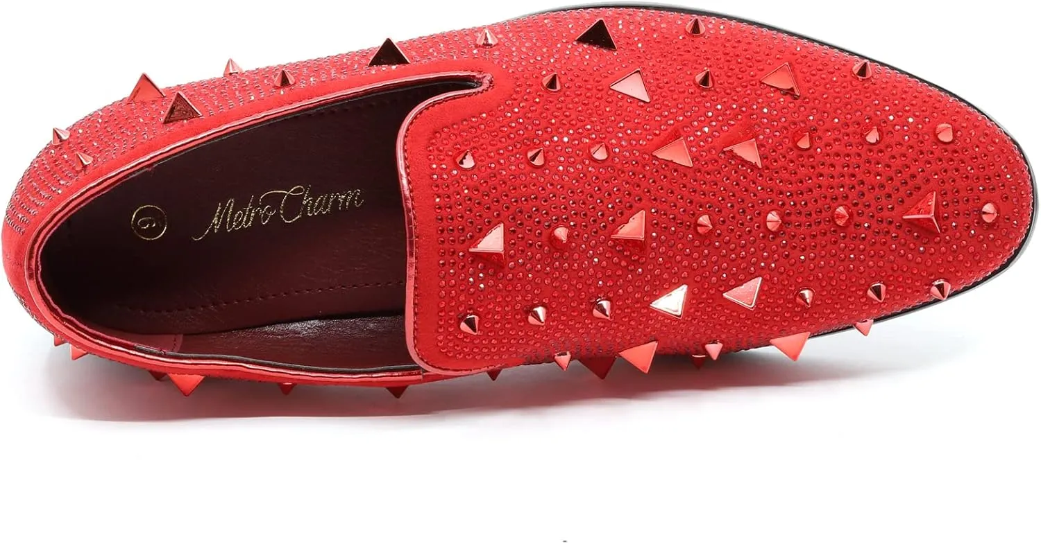 Men's Vintage Spike Rhinestone Designer Classic Smoking Dress Tuxedo Loafers Slip On Shoes SM-24