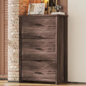 Merax 5 Drawer Tall Wooden Dresser for Bedroom, Retro Chests Office Storage Cabinet Furniture, Walnut