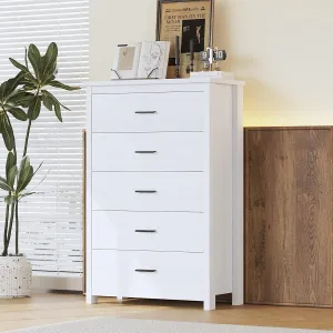 Merax 5 Drawer Tall Wooden Dresser for Bedroom, Retro Chests Office Storage Cabinet Furniture, White