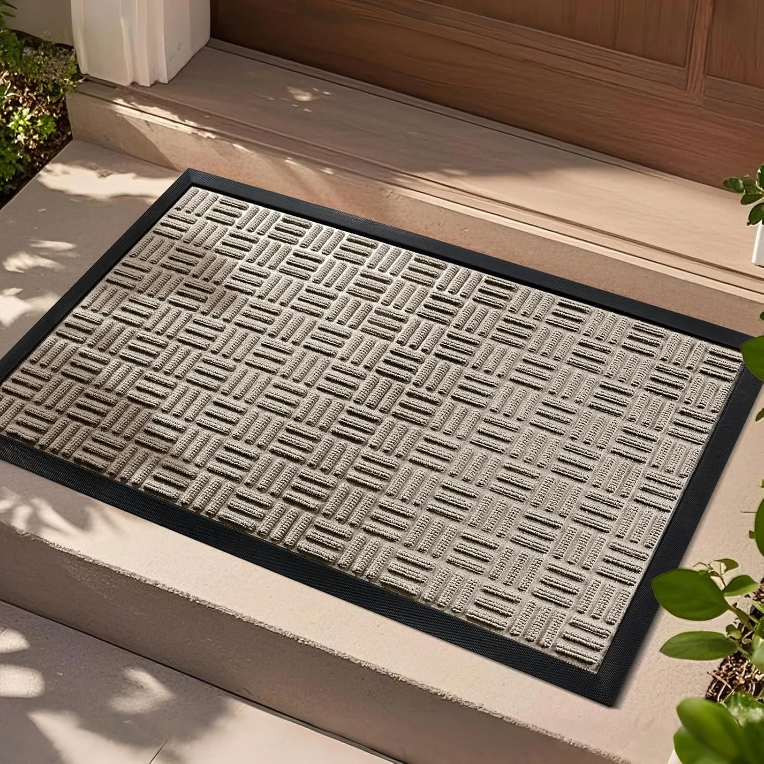 Mibao Front Door Mat, Heavy Duty Durable Welcome Mat for Outdoor Indoor, Dirt Trapper Waterproof Super Absorbent Door Mat for Entryway Outside Patio Porch, 29.5" x 17", Beige